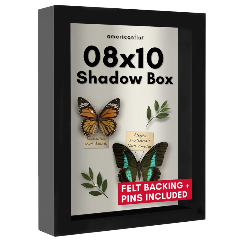 Americanflat 8x10 Shadow Box Frame with Shatter-Resistant Glass - Silhouette Collection - Large Shadow Box Display Case for Tabletop and Wall Display - Black with Soft Felt Back - Image 1